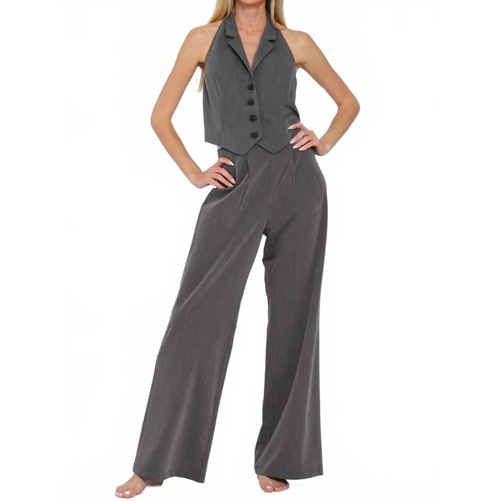 NEW AAKAA halter vest top and high waisted long pants set in gray